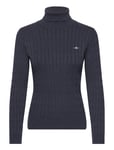GANT Stretch Cotton Cable Turtleneck Blå