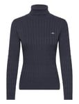 Stretch Cotton Cable Turtleneck Tops Knitwear Turtleneck Blue GANT