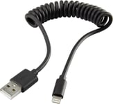 Renkforce USB-kabel USB 2.0 USB-A-kontakt, Apple Lightning-kontakt 0,95 m svart spiralkabel RF-408