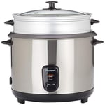 Bestron Grand cuiseur à riz avec panier vapeur et fonction maintien au chaud, 2,8 L, 1000 W, Acier inoxydable, Argent