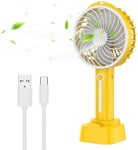Usb Mini Portable Fans, Electric Desk Fan with Rechargeable Battery Operated,Three Adjustable Speeds Mini Electric Handheld fan for Home, Office,Traveling Outdoor Sports(Yellow)