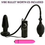 Vibrator Butt Plug Inflatable 4 Inch Black Silicone Anal Sex Toy - VIBE BULLET