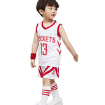 Houston Rockets 13# James Harden Kids Basketball Jersey Suit-2 Pcs Summer Tracksuits for Boys and Girls Comfort Loungewear Sportswear-White-2XS