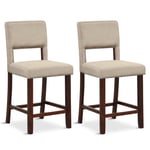 Set of 2 Bar Stools Linen Counter Height Chair Upholstered Kitchen Island Stool