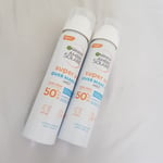 2 x 75 ml Garnier Ambre Solaire Over Makeup Super UV Protection Mist SPF50
