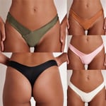 Sexy Women Bikini Thong Bottom Brazilian V Cheeky Ruched Semi Sw Brown M