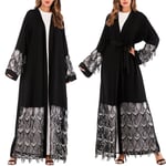 Fashion Muslim Mesh Sequins Cardigan Dress Loose Black M