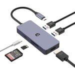 Tymyp Hub USB C, Adaptateur LAN USB C pour Ordinateur Portable, Chromebook, Surface Pro 8, répartiteur 6 en 1 avec Lecteur de Cartes SD/TF, 100W PD, USB 3.0, 4K HDMI
