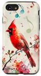 Coque pour iPhone SE (2020) / 7 / 8 Cardinal Mid-Song Cardinal Bird Notes de musique