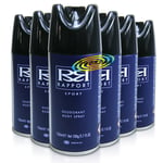 6x Rapport Blue Sport Long Lasting Masculine Deodorant Body Spray For Men 150ml