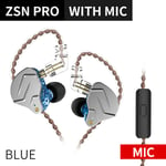 KZ ZSN PRO Écouteurs intra-auriculaires 1BA 1DD Hybrid Drive HIFI Sport Casque antibruit ZES ZEXPRO EDC EDS DQ6S-Blue avec micro