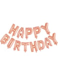 Happy Birthday - Rosegullfarget Ballong-Banner 41 cm