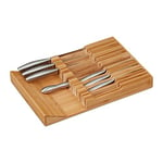 Relaxdays Range-ustensiles pour tiroir, 16 Couteaux & aiguisoir, Rangement en Bambou, HxLxP: env. 5 x 43 x 29 cm, Nature
