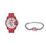 Diesel Men's Watch Mega Chief and Steel Bracelet - Chronograph Movement, Red Enamel Stainless Steel