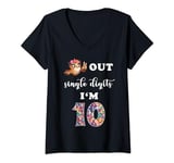 Womens Peace Owl Out Single Digits I'm 10 Years Old 10th Birthday V-Neck T-Shirt