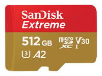 SanDisk Extreme - Carte mémoire flash (adaptateur microSDXC vers SD inclus(e)) - 512 Go - A2 / Video Class V30 / UHS-I U3 / Class10 - microSDXC UHS-I