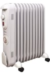 White 2500W 11 Fin Portable Electric Slim Oil Filled Radiator Heater with Adjustable Temperature Thermostat, 3 Heat Settings & Safety Cut Off - 2Kw