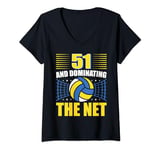 Womens 51 And Dominating The Net - Volleyball 51th Birthday V-Neck T-Shirt