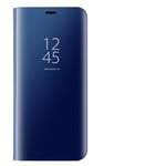 Dedux Coque pour Samsung Galaxy A71, Clear View Etui à Rabat Cover Flip Translucide Standing Support Miroir Antichoc Portable Case pour Samsung Galaxy A71.Bleu