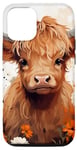 iPhone 14 Pro Cute Baby Highland Cow with Flowers Calf Animal Spring Case