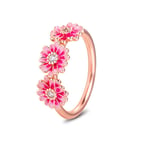 PANDOCCI 2020 Spring Pink Daisy Flower Trio Rings for Women 925 Silver DIY Fits for Original Pandora Bracelets Charm Fashion Jewelry (58#)