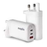 Maplin 3 Port USB Wall Charger 2x USB-C & 1x USB-A GaN PD QC 3.0 65W High Speed, for iPhone 15/14/13/12/11/SE/X/XS/XS MAX/XR/8, Samsung Galaxy, Pixel, Xiaomi, One Plus, Huawei and more