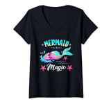 Womens Mermaid Magic Siren Tail Sea Beach Birthday Party V-Neck T-Shirt