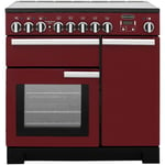 Rangemaster Professional Deluxe PDL90EICY/C 90cm Electric Range Cooker with Induction Hob - Cranberry / Chrome - A/A Rated