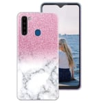 Pnakqil Blackview A80 Pro Case Clear Transparent with Pattern Cute Silicone Shockproof Soft Gel TPU Ultra Thin Rubber Protective Back Phone Case Cover for Blackview A80 Pro, Pink and White Glitter