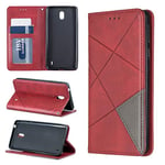 Phone Case Rhombus Texture Horizontal Flip Magnetic Leather Case with Holder & Card Slots & Wallet For Nokia 1 Plus(Grey) Phone Cove protective film (Color : Red)