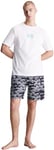 Calvin Klein Men's S/S Short Set 000NM2431E Pyjamas, Blue (White Top, Plk Not PRT_Aquatic BTM), XL