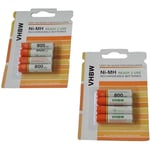 Vhbw - Lot de 8 batteries aaa, Micro, R3, HR03 800mAh pour téléphone Siemens Gigaset CX610A isdn, E300, E300A, E310, E310A, E310H