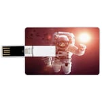 16G USB Flash Drives Credit Card Shape Space Cat Memory Stick Bank Card Style Pet Cat in Outer Space Planet Meteors Galaxy with Astronaut Suit Image,White Purple and Ruby Waterproof Pen Thumb Lovely J