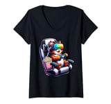 Womens Funny VR Gamer Cat In VR Headset Virtual Reality Gaming V-Neck T-Shirt