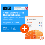 Pack Adobe Photoshop + Lightroom (Creative Cloud Photo 20 Go) + Microsoft 365 Personnel - 1 utilisateur - Renouvellement 1 an