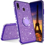 IMEIKONST Glitter Case for OPPO A52 Sparkly Bling TPU Rotating Ring Stand Silicon Soft TPU Shockproof Protective Shell Skin Ultra Slim Cover for OPPO A92 / A52 / A72 Bling Purple KDL