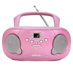 Groov-e Portable CD Player Boombox with AM/FM Radio, 3.5mm AUX Input, Headphone Jack, LED Display - Pink