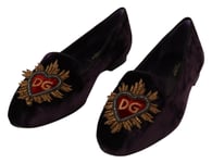 DOLCE & GABBANA Shoes Purple Velvet DG Heart Loafers Flats EU36 / US5.5