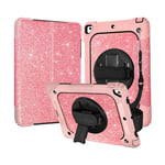FSCOVER Glitter Case for New iPad 9th Generation 10.2 Inch 2021, Rugged Shockproof Protective Cover[Shoulder Strap/360° Rotatable Hand Strap/Kickstand/Removable Front] for iPad 10.2'' 8th Gen, Pink