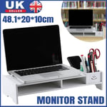 Computer Desktop Monitor Stand Laptop TV Display Screen Riser Shelf WHITE UK