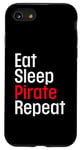 Coque pour iPhone SE (2020) / 7 / 8 Cache-œil humoristique avec inscription « Eat Sleep Pirate Repeat »