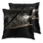 YAOAYAOE Cushion Cover 60x60cm,Moon And Black Halloween Gothic Horror Scary Ghost Bird,Set of 2 Decorative Square Throw Pillow Covers for Living Room Sofa Couch Chair Bed