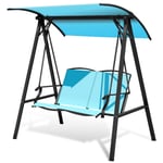 CASART 2 Seater Canopy Swing Chair, Porch Hammock Seat with Adjustable Canopy, Outdoor Swing Glider Sun Lounger for Patio, Garden, Backyard and Poolside (Turquoise)