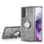 DEFBSC for Samsung Galaxy S20 FE 5G Case with Ring, Glitter Sequin Clear Back Cover with 360° Rotation Ring Holder Kickstand,Soft TPU Bumper Phone Case Slim Transparent Sequin Back Case - White