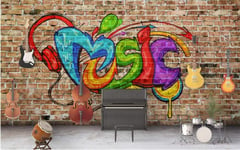 Muzemum Retro music guitar background-3d wallpaper TV wall background wall living room bedroom TV background mural wallpaper for walls 3D -56.69 x 39.37 inch /144cm x 100cm