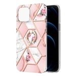 Marble Mønstret Cover med Ring Holder til iPhone 13 - Lyserøde Blomster