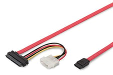 DIGITUS SATA III Câble de connexion - SATA 22pin - Type L + courant femelle femelle - Molex - SATA 3 - 0,5m - convient pour HDDs, SSDs ou lecteurs optiques - rouge