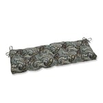 Pillow Perfect Paisley Indoor/Outdoor Sofa Setee Bench Swing Cushion with Ties, Tufted, Weather, and Fade Resistant, 18" x 60", Blue/Brown Tamara Quartz,