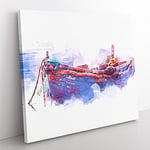 Stranded Boat in the Mist in Abstract Modern Canvas Wall Art Print Ready to Hang, Framed Picture for Living Room Bedroom Home Office Décor, 35x35 cm (14x14 Inch)