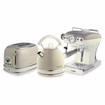 Dome Kettle, Toaster & Espresso Coffee Machine Set, Cream Vintage Style, Ariete